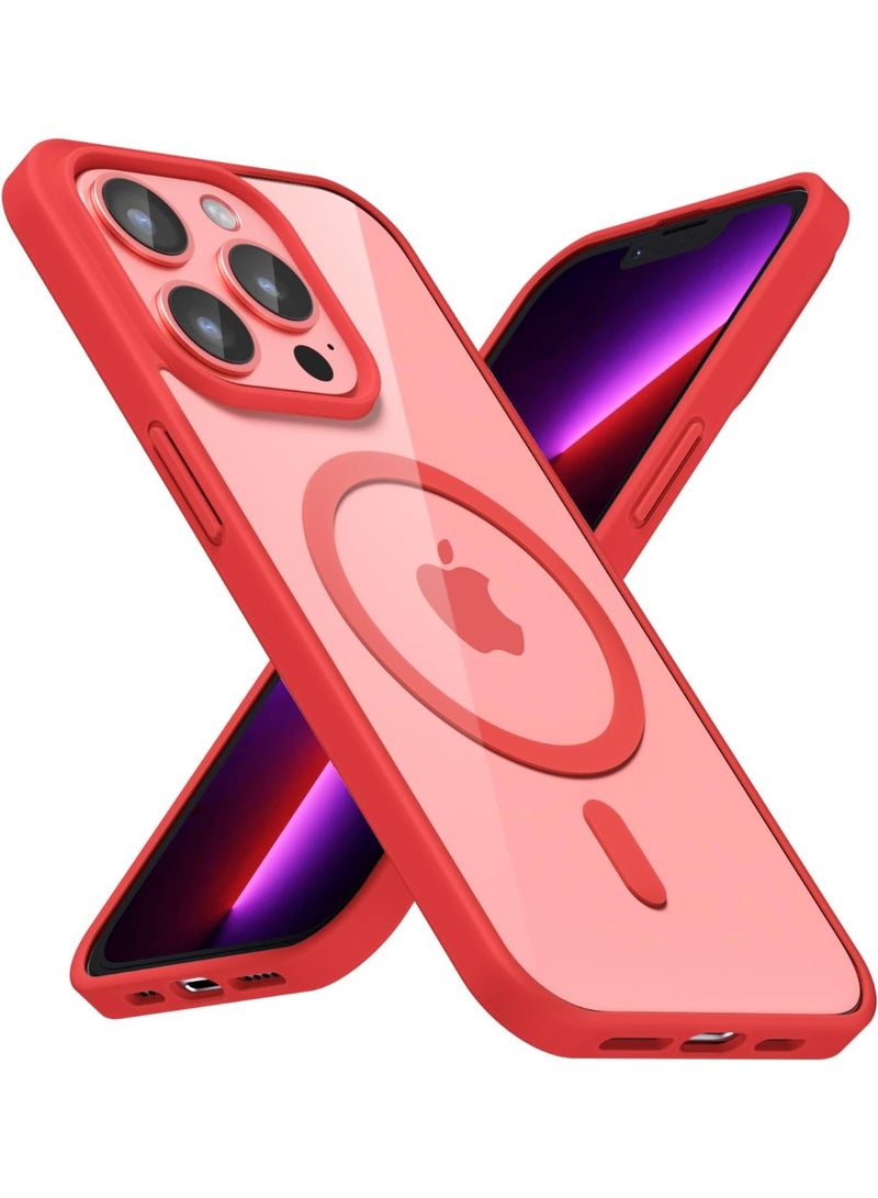 أكاليكس جراب مغناطيسي شفاف لهاتف آيفون 13 برو [مقاوم للصدمات ونحيف] غطاء خلفي صلب شفاف مع حماية عالية الجودة | أحمر - Image 1